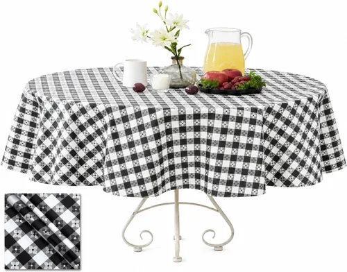 Vista 10 de Newbridge Mantel cuadrado de vinilo de 52 x 52 pulgadas con reverso de franela, a cuadros de taberna bistró, café a cuadros para interiores y Negro