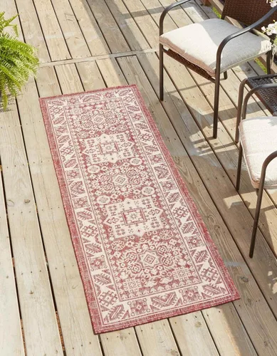 Vista 12 de Unique Loom Outdoor Aztec Collection Alfombra de área, Chalca (5 pies 3 pulgadas, octágono, aguamarina/marfil)