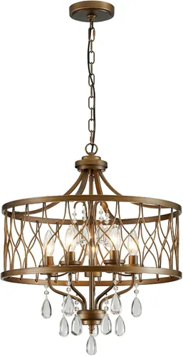 Vista 20 de Lámpara de techo de cristal, moderna lámpara de araña pequeña, lámpara de techo semiempotrada dorada de granja, accesorios de iluminación de pasillo