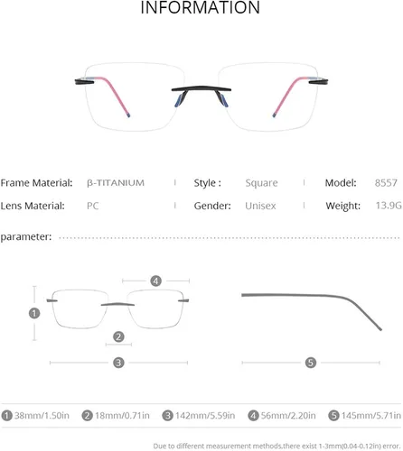 Vista 2 de FONEX Marco de lentes de titanio para hombre lentes cuadrados sin marco de miopía óptica 8557