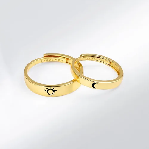 Vista 4 de Beydodo Anillos de plata 925 personalizados ajustables con sol y luna a juego grabados I LOVE YOU Anillos para parejas Anillos de boda