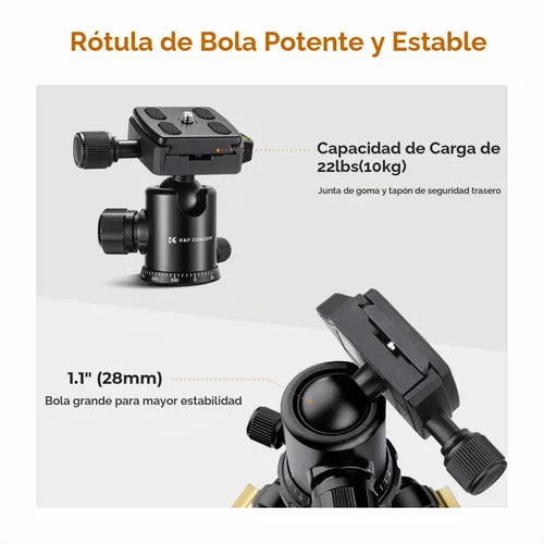 Vista 6 de K&F CONCEPT Trípode de aluminio de 72" para cámara