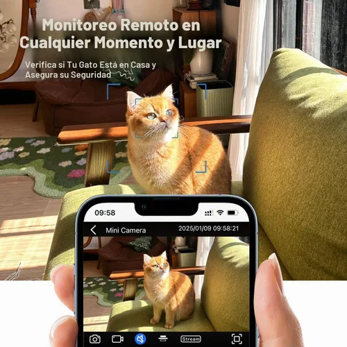 Vista 4 de Mini cámara WiFi 2.4G para casa de gato con calefacción (uso enchufable), 1080P HD, visión nocturna, detección de movimiento, ultra gran angular