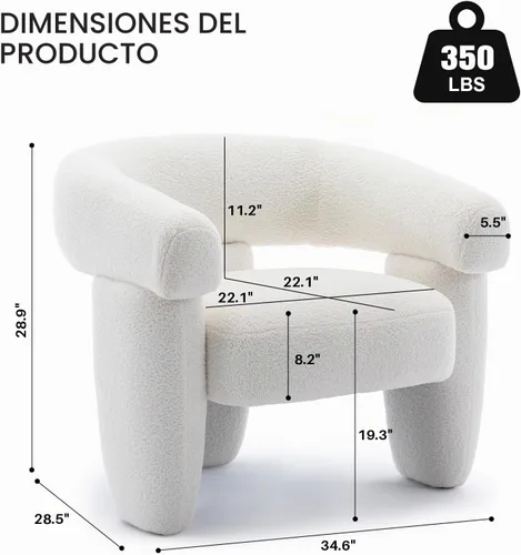 Vista 2 de Silla de barril moderna de mediados de siglo, tipo Accent, cómoda, tapizada, redonda, con diseño de montaje, sillón de salón de estilo Sherpa Boucle