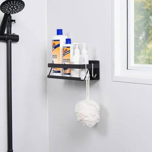 Vista 5 de Estante de especias para refrigerador, cocina, hogar, organización y almacenamiento adhesivo (paquete de 2, negro)