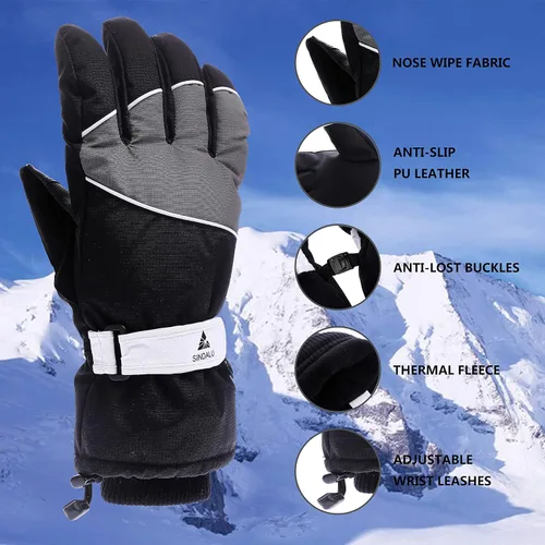 Vista 4 de SINDALU Large Waterproof Insulated Ski Gloves Men Women, 200 g Thicken Filler Thermal Winter Gloves, Touch Screen Gloves, Breathable Warm Snowmobile