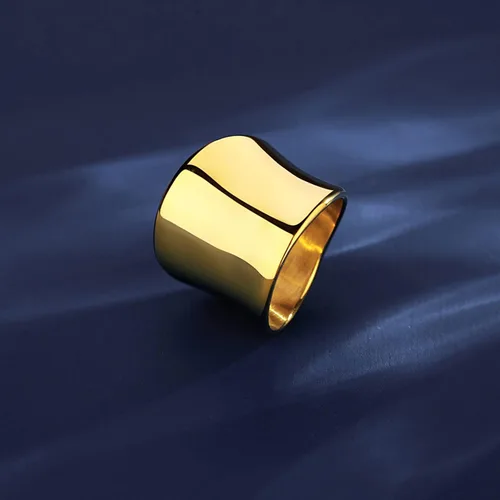 Vista 3 de Anillos chapados en oro de 14 quilates, anillos modernos de oro de banda ancha, anillos gruesos para mujeres y hombres