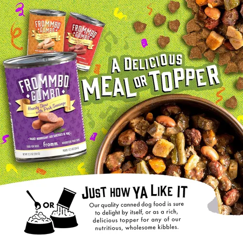 Vista 9 de Fromm Frommbo Gumbo - Comida húmeda para perros con salchicha de cerdo - Comida húmeda prémium para perros - Receta de cerdo - Caja de (12) latas