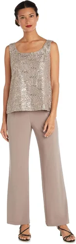 Vista 2 de R&M Richards Conjunto de camiseta sin mangas y pantalón para mujer con chaqueta de encaje transparente