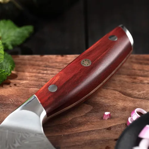 Vista 5 de YARENH Santoku - Cuchillo de chef de acero Damasco de 7 pulgadas, 67 capas, afilado de larga duración, resistente al óxido, cuchillo de cocina