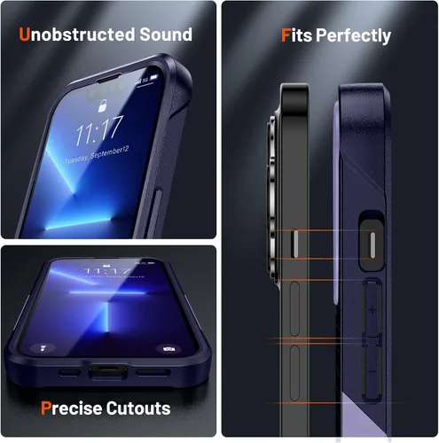 Vista 5 de Funda para iPhone 13 Pro Max, a prueba de golpes, goma de silicona 2 en 1 con policarbonato duro, protección de cuerpo completo resistente