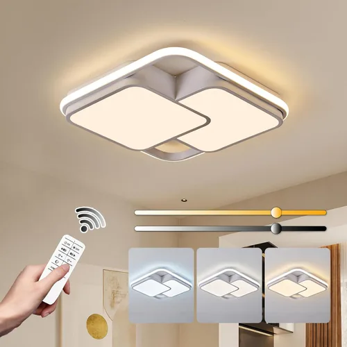 Vista 14 de ORANOOR - Lámpara de techo LED moderna, lámpara de techo de montaje empotrado regulable de 15.7 pulgadas en forma de cuadrado negro con control