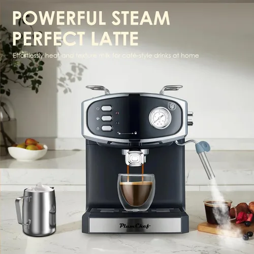 Vista 7 de Plum chef Cafetera espresso de 20 barras para el hogar, cafetera compacta profesional con vaporizador de leche, medidor de presión, tanque de 54