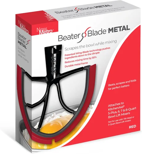Vista 8 de New Metro Design Beater Blade Metal TH-MR Compatible con KitchenAid 4.5-5 Qt Batidora de pie con cabezal inclinable, rojo