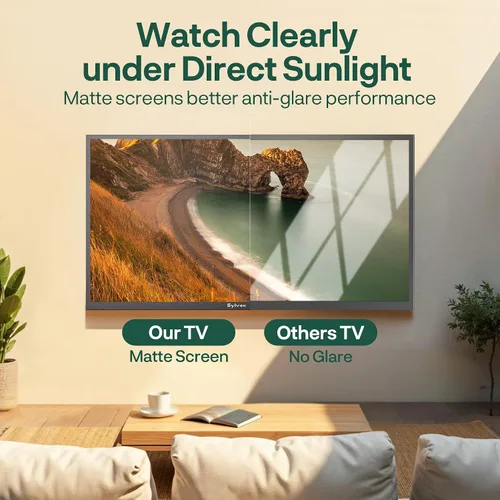 Vista 3 de SYLVOX Smart TV para exteriores de 43 pulgadas con barra de sonido, rendimiento impermeable superior, acabado mate para un efecto antirreflejos