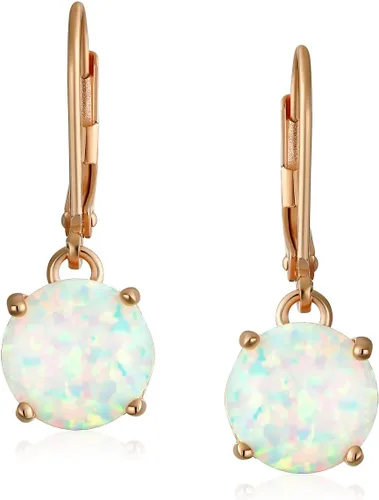 Vista 2 de Aretes clásicos con forma de círculo, solitario, fuego, naranja, rosa, azul, blanco, ópalo colgante, palanca, para mujeres y adolescentes, plata