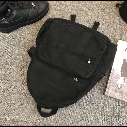 Vista 3 de GAXOS Mochila para laptop para mujer, mochila de lona de viaje para mujer, mochila estética vintage para la escuela, Negro, Mochilas de mochila