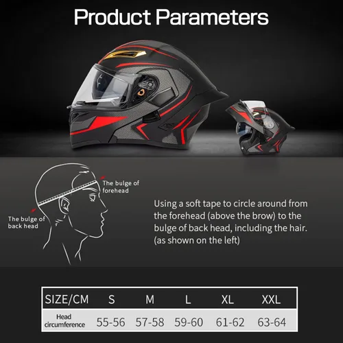 Vista 6 de Casco modular Bluetooth para motocicleta, certificado DOT, abatible, de cara completa, antivaho, doble máscara, casco de motocicleta de calle