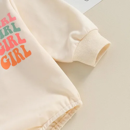 Vista 5 de Ropa para bebé recién nacida, sudadera de gran tamaño con estampado de letras, mameluco de manga larga con burbujas para otoño
