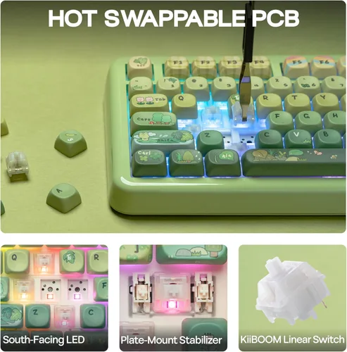 Vista 7 de KiiBoom Phantom81 Lite - Teclado mecánico con 75% de juntas, programable QMK y VIA, teclado inalámbrico para juegos de 3 modos, retroiluminación
