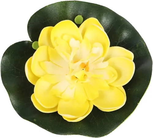 Vista 8 de Flor de loto de espuma flotante amarilla con adornos de almohadilla de lirios de agua, flores de loto falsas para pecera, acuario, hogar, jardín