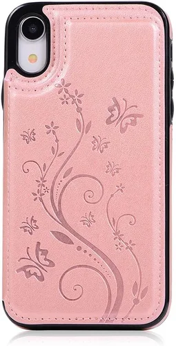 Vista 7 de Asuwish Funda para iPhone XR con protector de pantalla de vidrio templado, funda de cuero con soporte para tarjetas, doble cierre magnético y funda