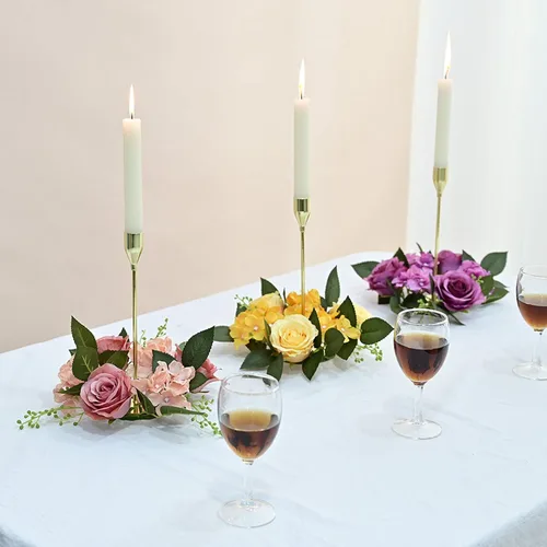 Vista 3 de Portavelas de flores hechas a mano de 8 pulgadas, portavelas rústico, centro de mesa de boda, decoración de mesa de Navidad [blanco], anillo de vela