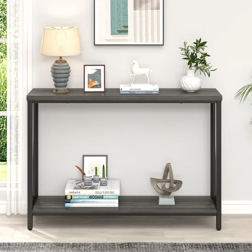 Vista 7 de Mesa consola para entrada, moderna mesa de sofá detrás del sofá, mesa de entrada estrecha para pasillo, sala de estar (industrial, gris oscuro)