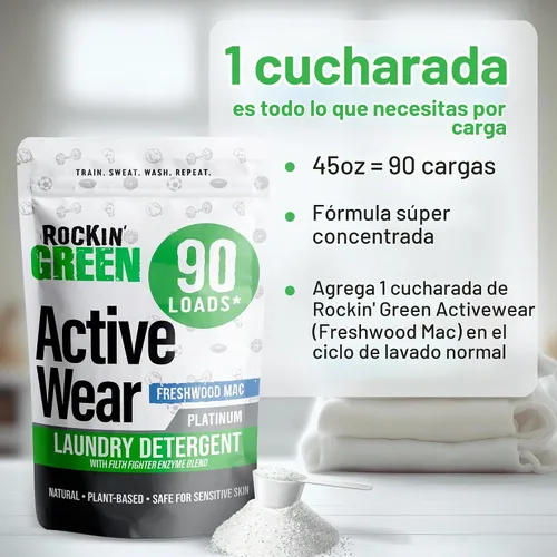 Vista 6 de Detergente para ropa Rockin' Green, Detergente en polvo para ropa a base de plantas, Detergente para ropa totalmente natural, Combate el olor vegano