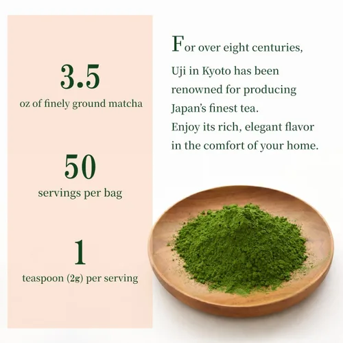 Vista 3 de JEAU CHAU Uji Matcha Polvo de Kyoto Japón – Grado Ceremonial 3.5 oz (100 g) – Polvo de té verde japonés premium para café con leche, hornear y té
