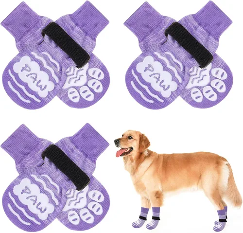 Vista 38 de BEAUTYZOO Calcetines antideslizantes para perros, zapatos de perro para pavimento frío/caliente, protectores de patas con empuñaduras, 3 pares