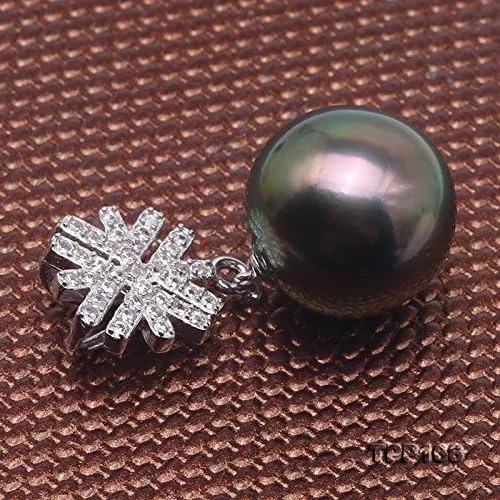 Vista 4 de jyx plata de ley 12mm. Negro Perlas Cultivadas De Tahití collar con colgante snowflake