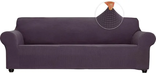 Vista 9 de Funda elástica suave para sofá de 3 cojines, protector de muebles, transpirable, lavable, tela jacquard, cuadros pequeños con parte inferior Beige