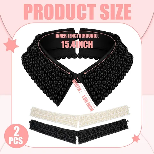 Vista 2 de Collar de perlas de 2 piezas para mujeres y niñas, collar falso desmontable con cuentas de perlas simuladas, collar Dickey