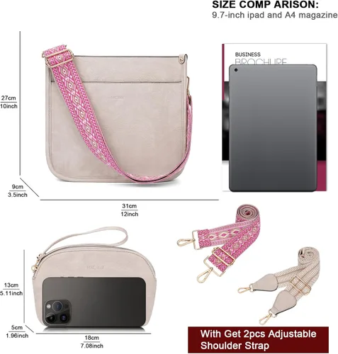 Vista 3 de HKCLUF Bolso cruzado para mujer, 2 piezas, de cuero, con 2 correas ajustables de leopardo, bolsa cruzada