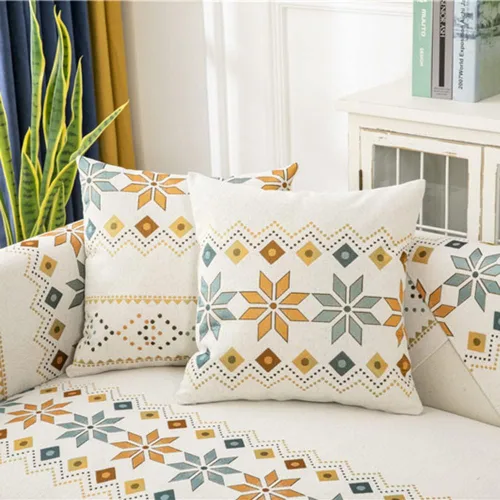 Vista 13 de Funda de sofá de chenilla para sofá modular, diseño geométrico bohemio y jacquard antideslizante, protector de muebles para niños, perros y Azul