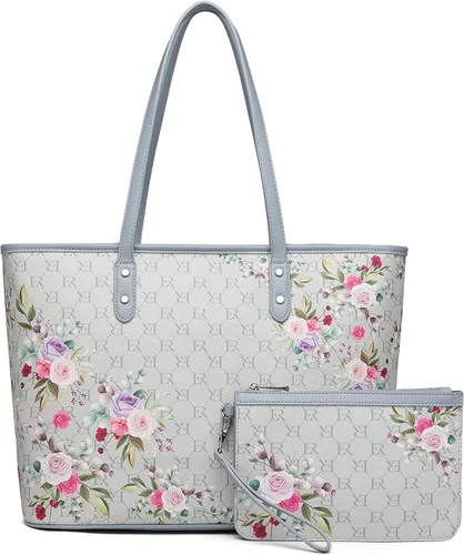 Vista 7 de ER.Roulour Bolso de hombro floral para mujer, bolso cruzado elegante con asa superior, bolso hobo con correa ancha (azul), Azul