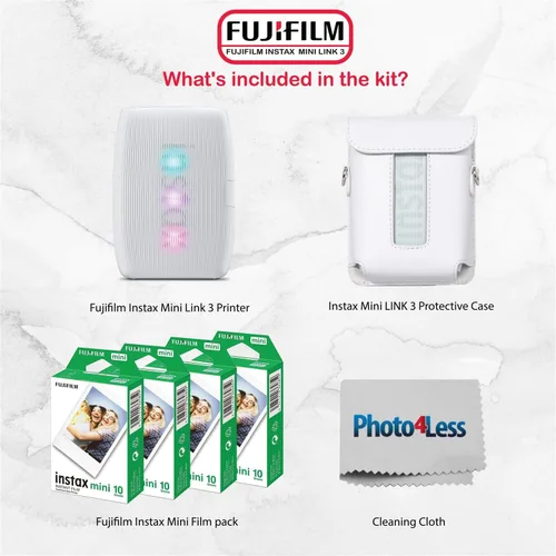 Vista 2 de Fujifilm Instax Mini Link 3 - Paquete de película para impresora Instax Mini (40 hojas), funda protectora Link 3 (blanco arcilla)
