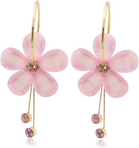 Vista 4 de 1 par de aretes colgantes con forma de gota y colgante, aretes colgantes florales con diamantes de imitación para mujeres, adolescentes, niñas