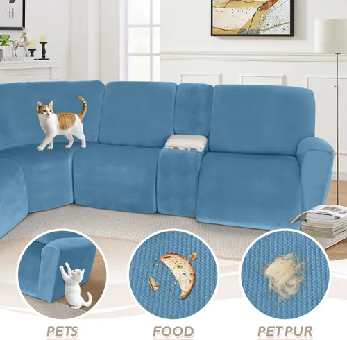Vista 376 de Arfntevss Fundas de sofá seccional reclinable de terciopelo, Funda de sofá seccional de esquina para sofá reclinable, Funda elástica suave