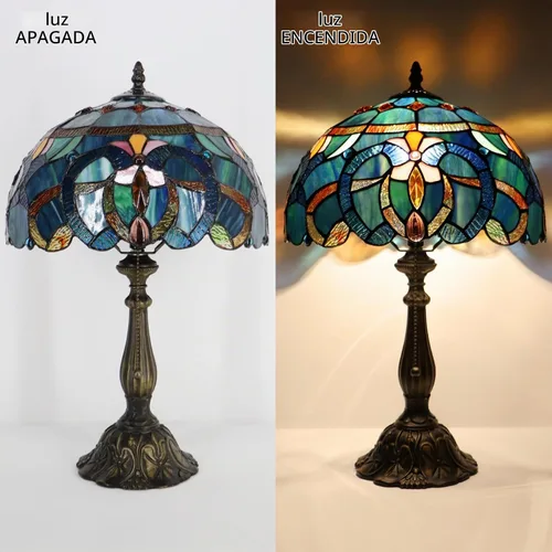 Vista 8 de Tiffany Table Lamp Stained Glass Bedside Reading Light W12H19 inch