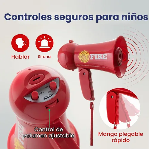 Vista 3 de Megáfono de bomberos de juguete para niños con sonido de sirena Micrófono de juguete manual
