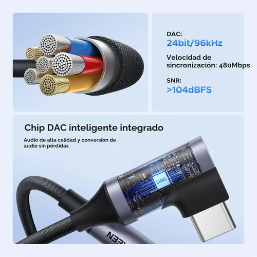 Vista 7 de UGREEN Adaptador de audio USB C en ángulo recto a conector auxiliar