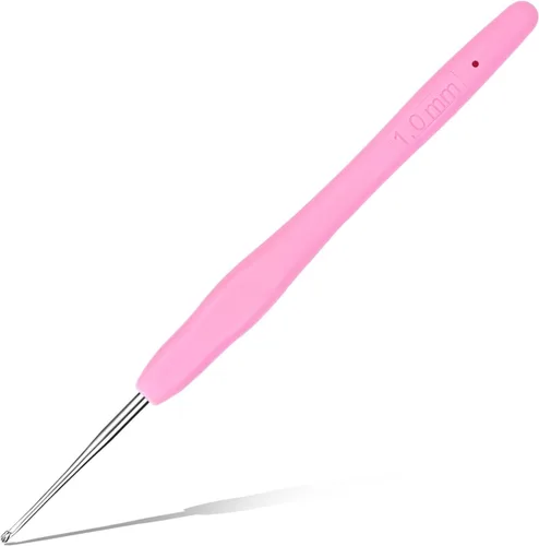 Vista 25 de Gancho de ganchillo de 0,5 mm, mango ergonómico para manos con artritis, agujas de tejer extra largas para principiantes y lana para ganchillo