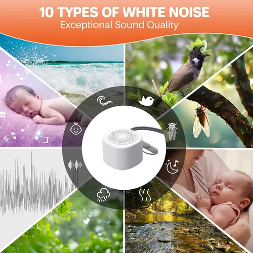 Vista 3 de FUNYKICH Máquina de sonido de ruido blanco de viaje con luz colorida, mini máquina de sonido portátil para bebés, adultos y niños con 10 sonidos