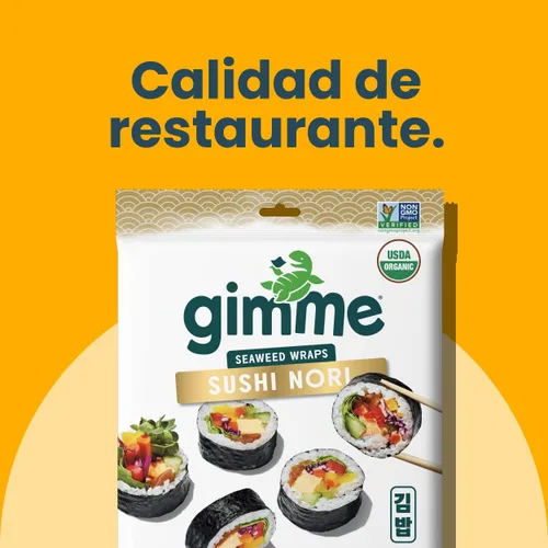 Vista 4 de Gimme Seaweed Sushi Nori Premium - Hojas de algas tostadas orgánicas, keto, vegano, sin gluten, hojas de sushi nori estilo restaurante, 0.81 onzas