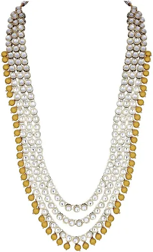Vista 2 de Aheli Indian Wedding Kundan Beaded Bridal Long Choker Necklace Earrings with Maang Tikka Traditional Jewellery Set for Women