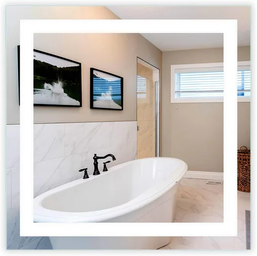Vista 8 de Mirrors & Marble Espejo de pared LED mediano – Espejo rectangular iluminado frontal para baño, dormitorio o ducha, antivaho y montado en la pared