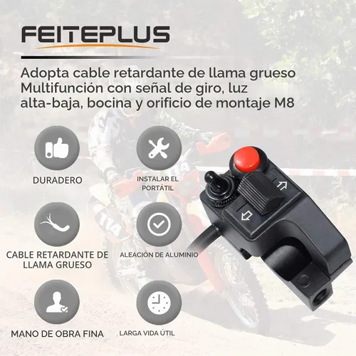 Vista 6 de Interruptor y botón para manubrio de motocicleta, claxon y luz intermitente para motocicleta, aleación de aluminio, 7/8 pulgadas