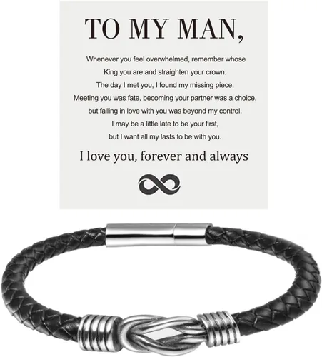 Vista 11 de Pulsera de cuero con texto en inglés "To My Man", regalo para marido de parte de WifeI Love You Forever and Always Pulseras para novio, aniversario